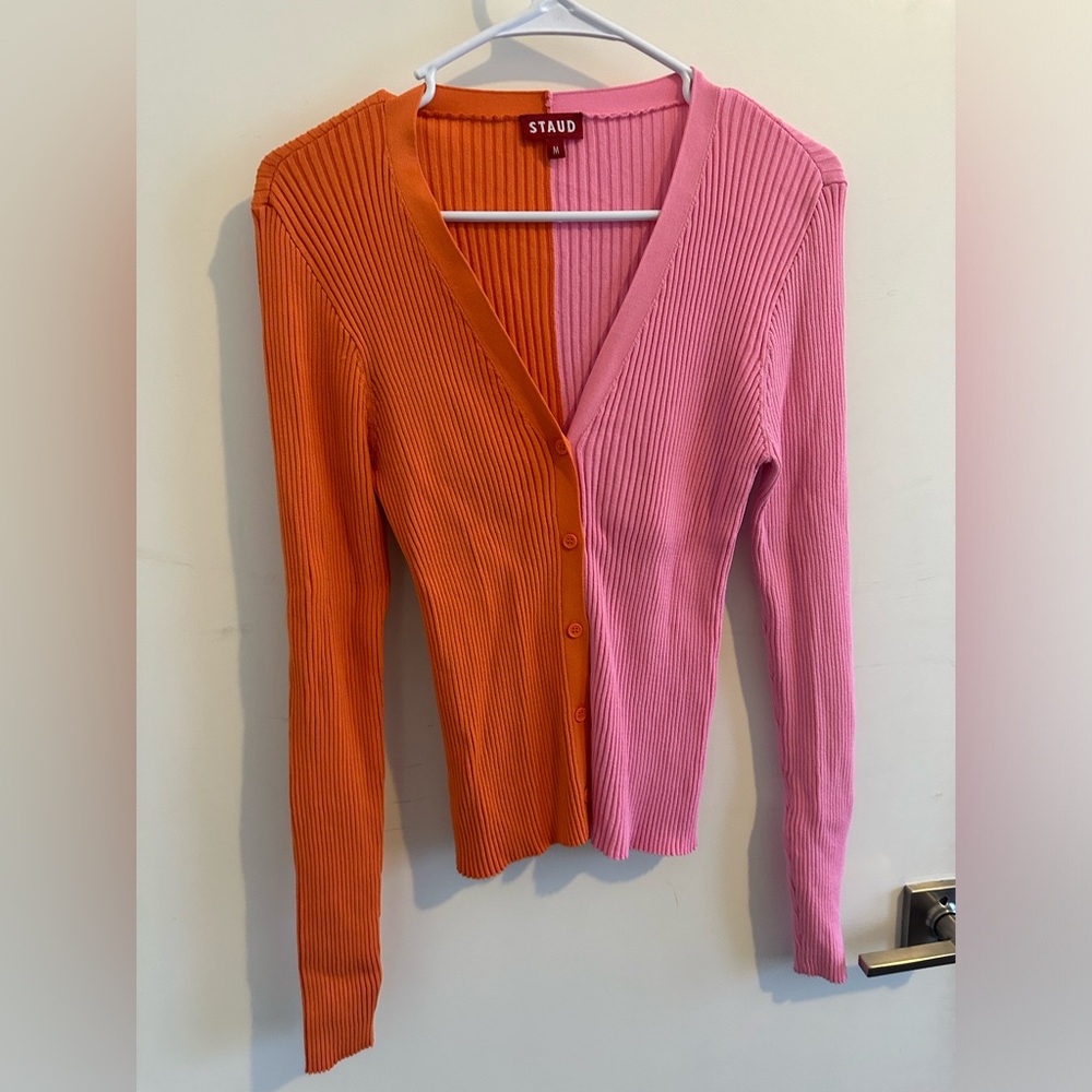 Staud Color Block Cardigan Sweater